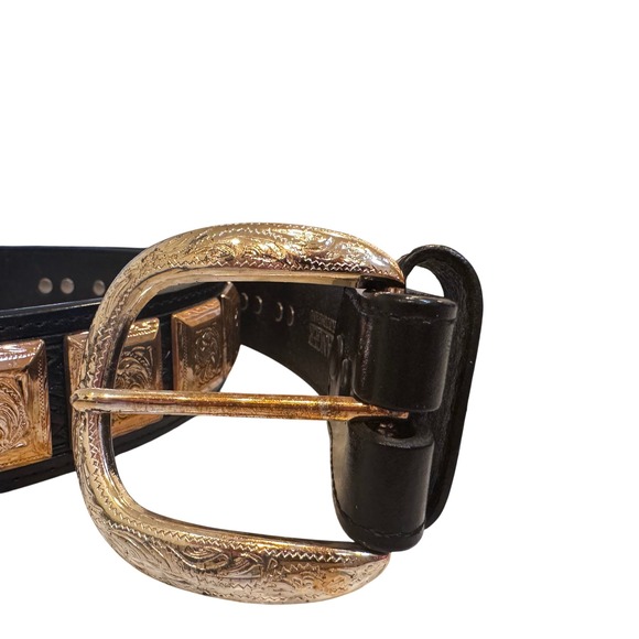 Ranger Black Leather Western Belt GoldTone Square paisley‎ stud Accents woman 42 main image 11